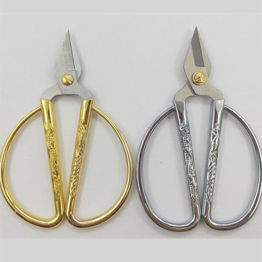 Silver metal sheet cutting micro beading scissors for precise jewelry crafting.