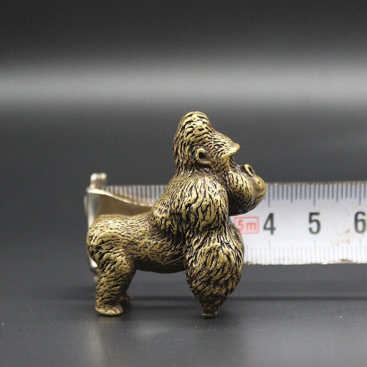 Solid copper gorilla figurine, vintage handmade bronze trinket, detailed carving.