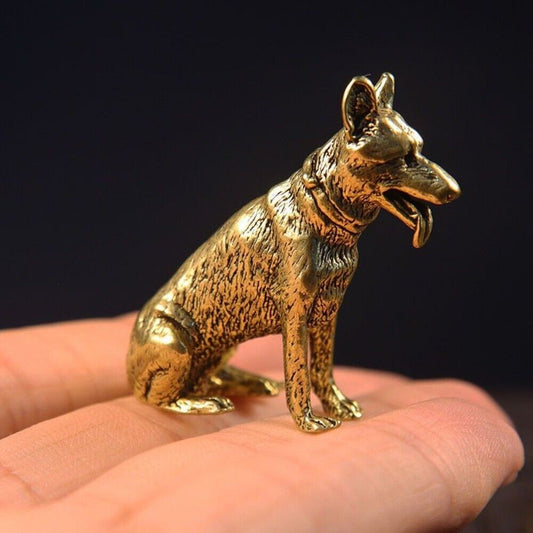 Hand-carved Solid Copper Big Yellow Dog figurine, bronze finish, perfect collectible decor.