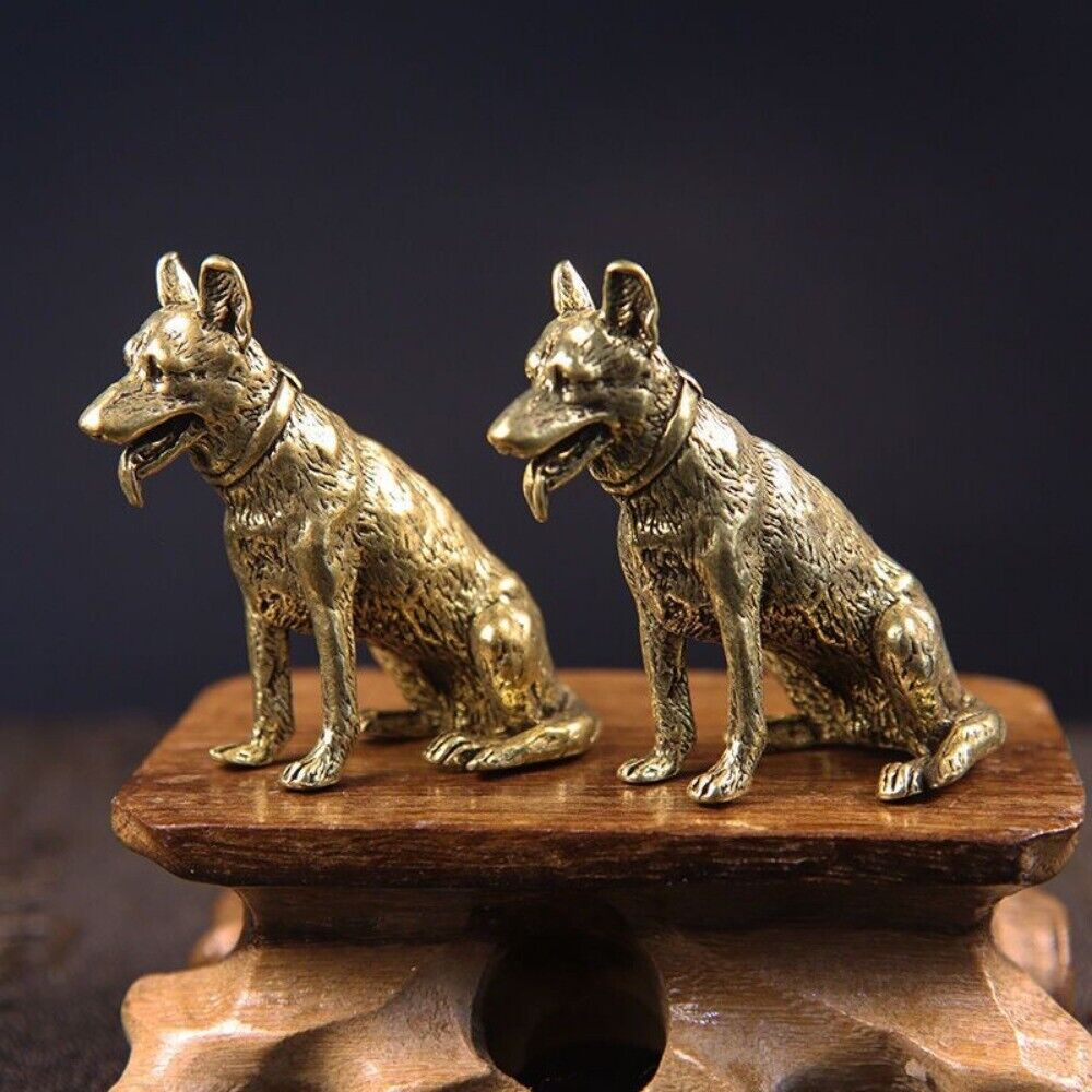 Hand-carved solid copper Big Yellow Dog figurine with bronze finish, collectible decor.