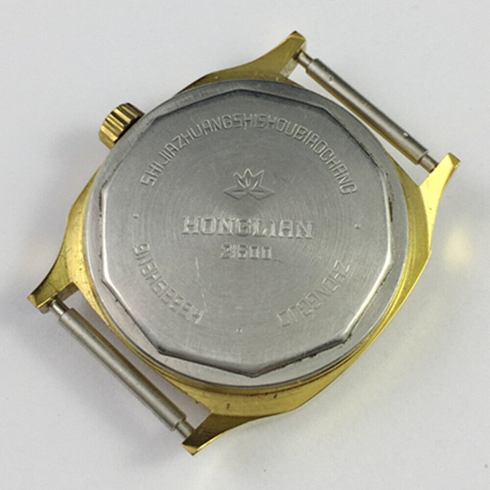 HONGLIAN manual mechanical watch with golden nail markers, square case, yellow dial for elegant style.