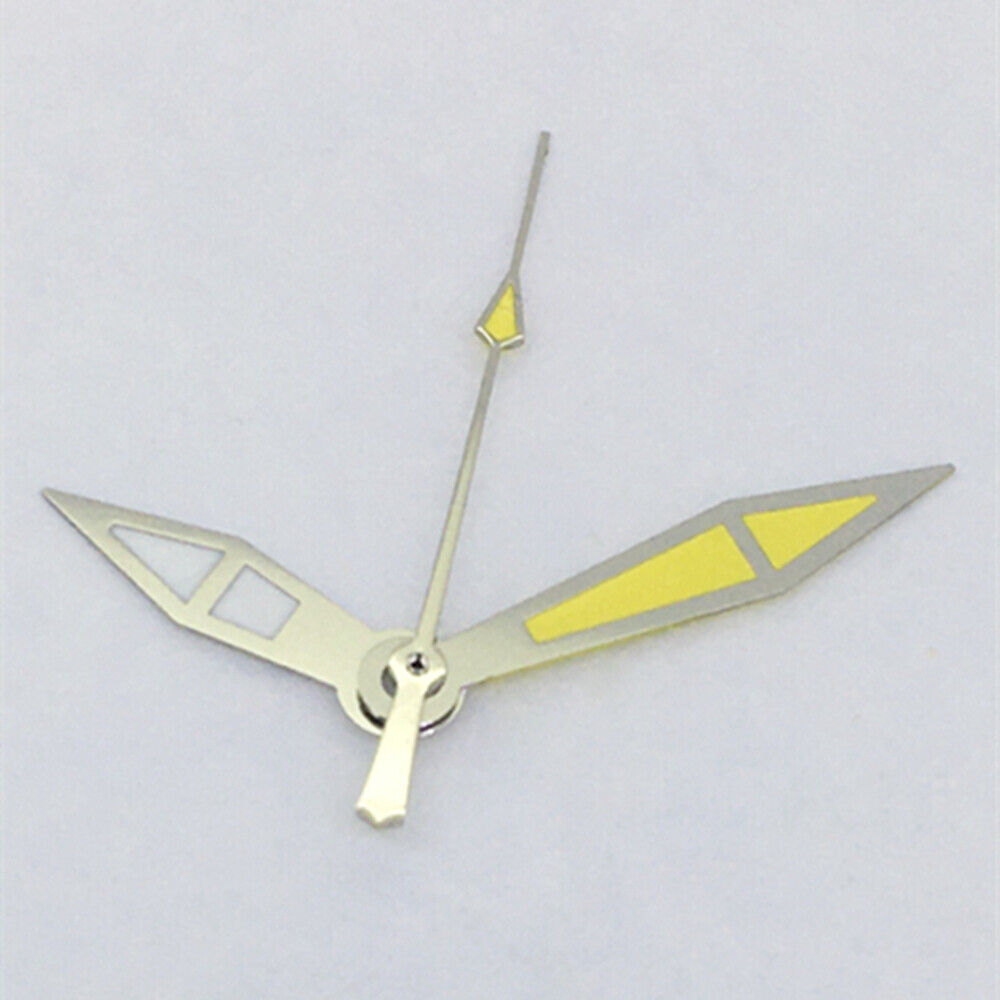 Aiguilles de montre 3 aiguilles avec garniture argentée et luminescente jaune pour mouvements asiatiques 8215/2813/8205