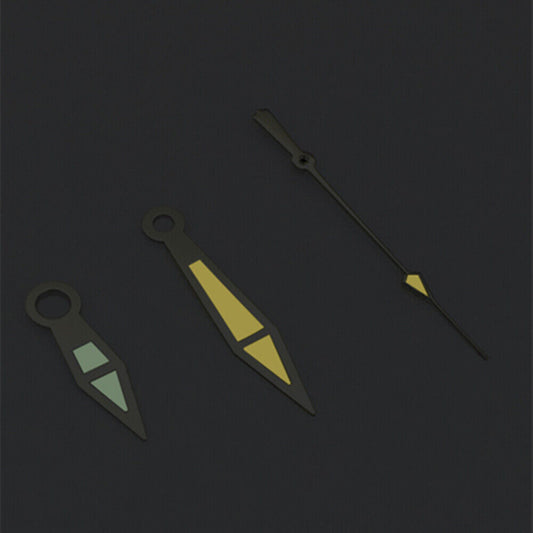 Silver trim yellow lume watch hands for Asian 8215/2813/8205 movement, enhancing visibility and style.