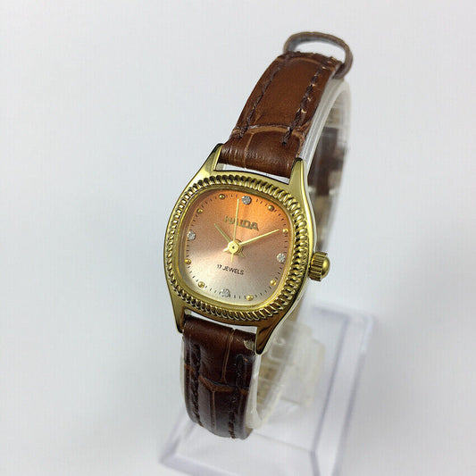 22mm HAIDA Lady Watch with golden nail accents, manual mechanical movement, and gradient orange dial.