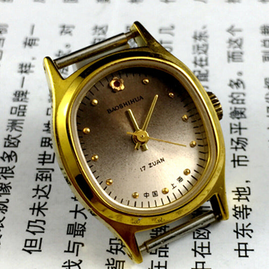 23mm Shanghai Lady Watch with golden nails and gradient brown dial, elegant manual mechanical timepiece.