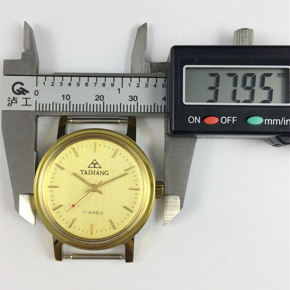37mm TAIHANG Manual Mechanical Watch Round Golden Case Yellow Dial Golden Nail