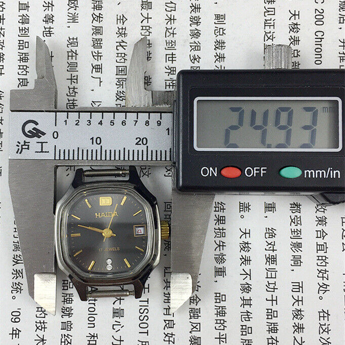 HAIDA 24mm black dial lady watch, octagonal case, manual mechanical movement, 17 jewels for precise timekeeping.