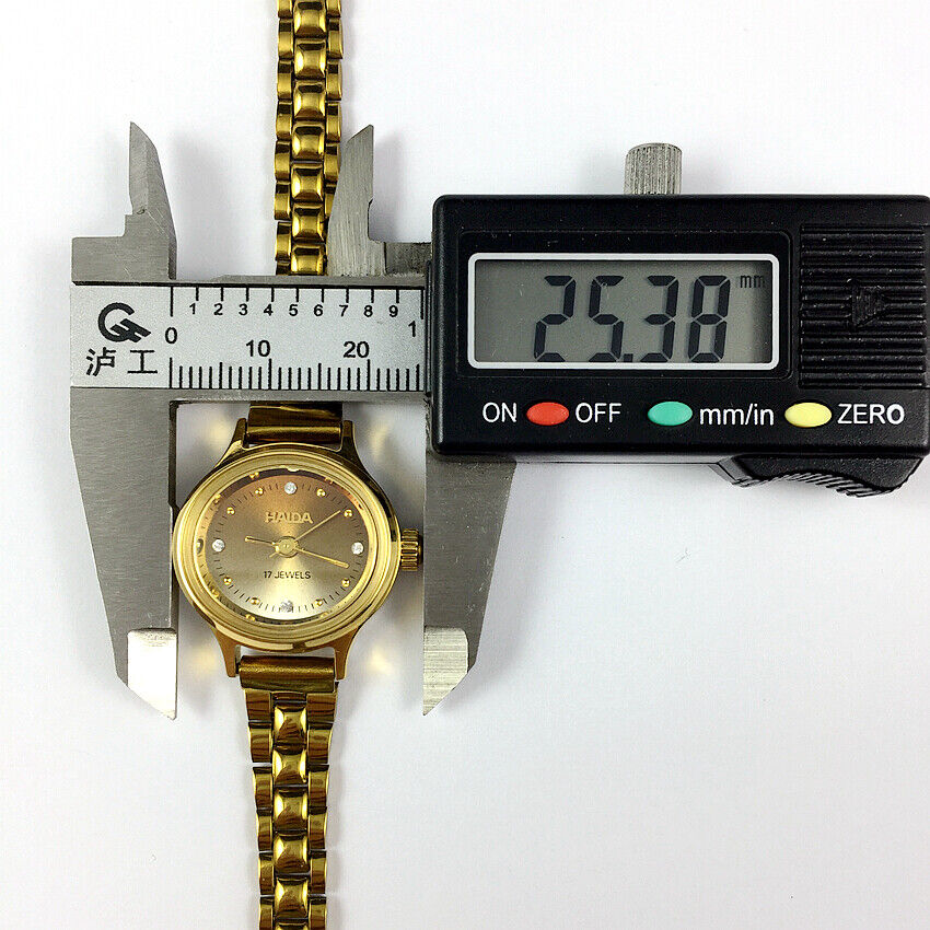 23mm HAIDA Manual Mechanical Lady Watch Golden Nail 17 Jews Gradient Brown Dial