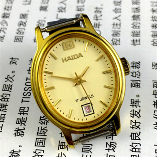 Golden nail oval case 23mm manual mechanical lady watch with single calendar at 6.