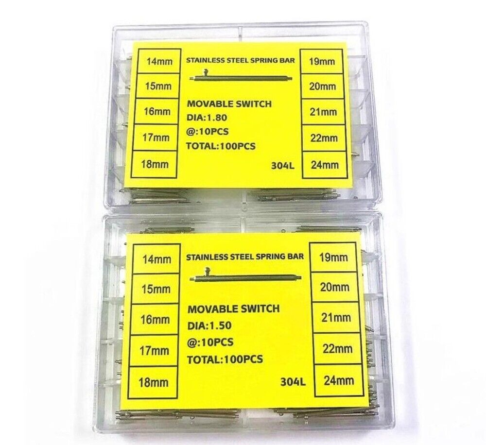 304L stainless steel watch spring bar, 1.5/1.8mm thick, fits 14-24mm bands, durable and movable.