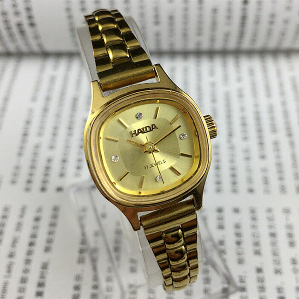 24mm HAIDA gold mechanical ladies watch with imitation diamonds, elegant design for stylish wear