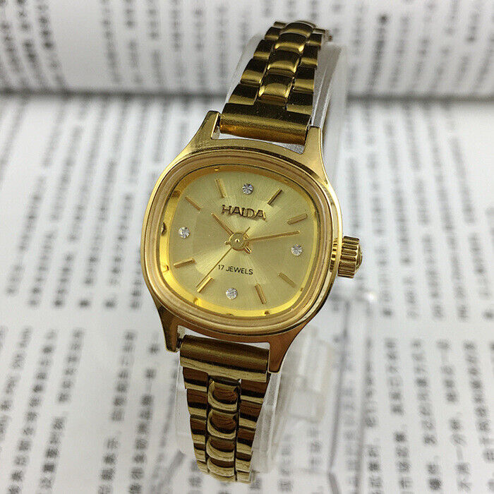 24mm HAIDA gold mechanical ladies watch with imitation diamonds, elegant design for stylish and formal occasions.