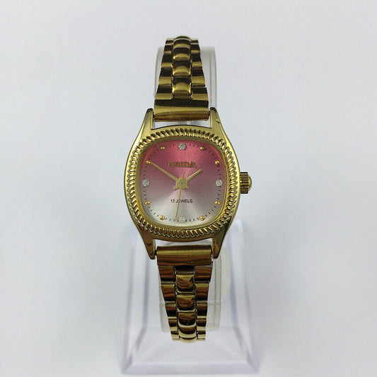 Elegant 22mm HAIDA lady watch with golden nail markers, 17 jewels, and gradient pink dial for stylish wear.