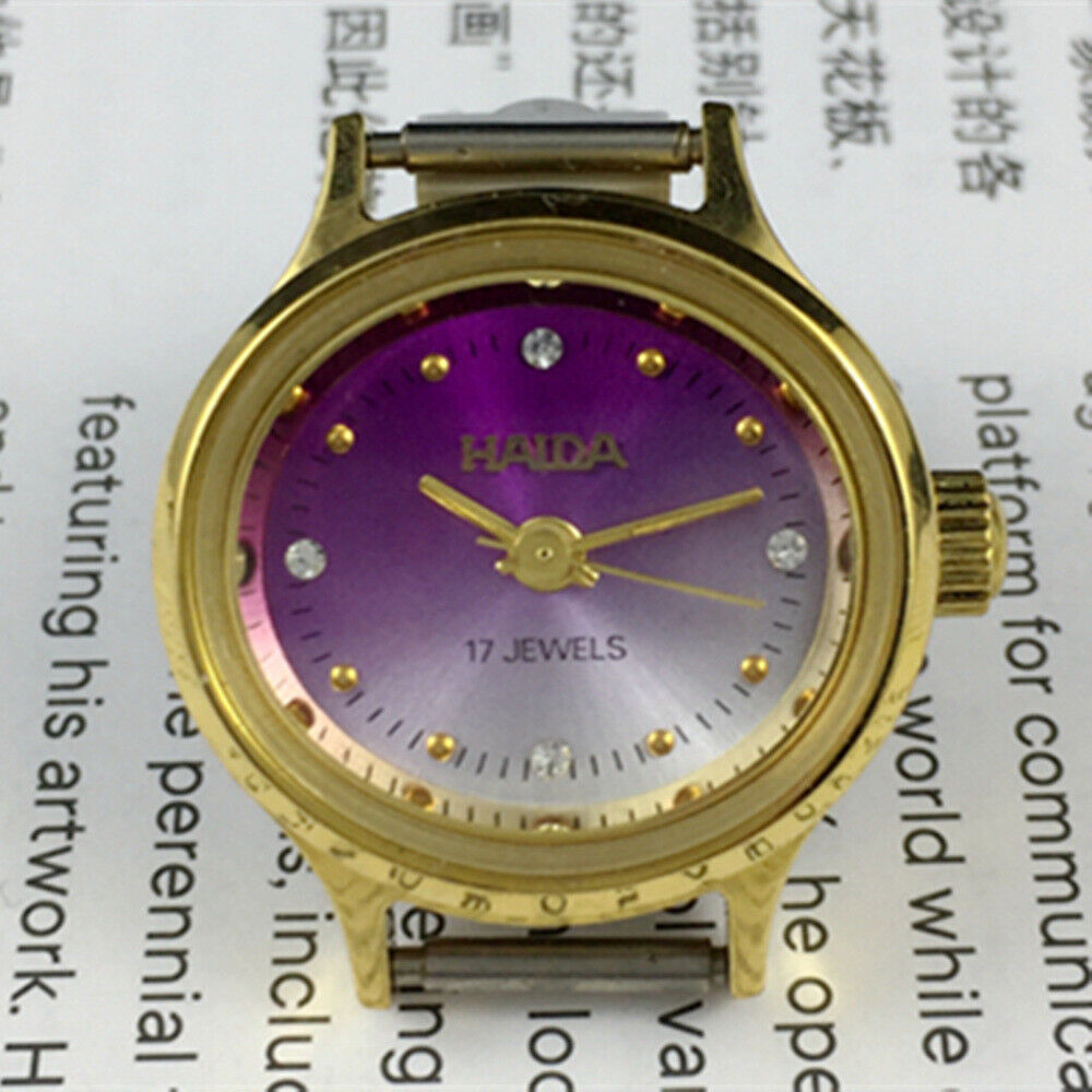 25mm HAIDA Manual Mechanical Lady Watch Golden Nail 17 Jews Gradient Purple Dial