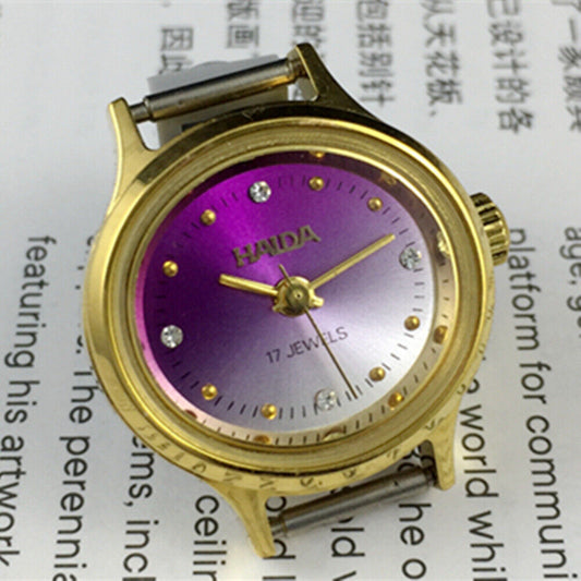 HAIDA 25mm golden nail mechanical lady watch with 17 jewels and gradient purple dial.