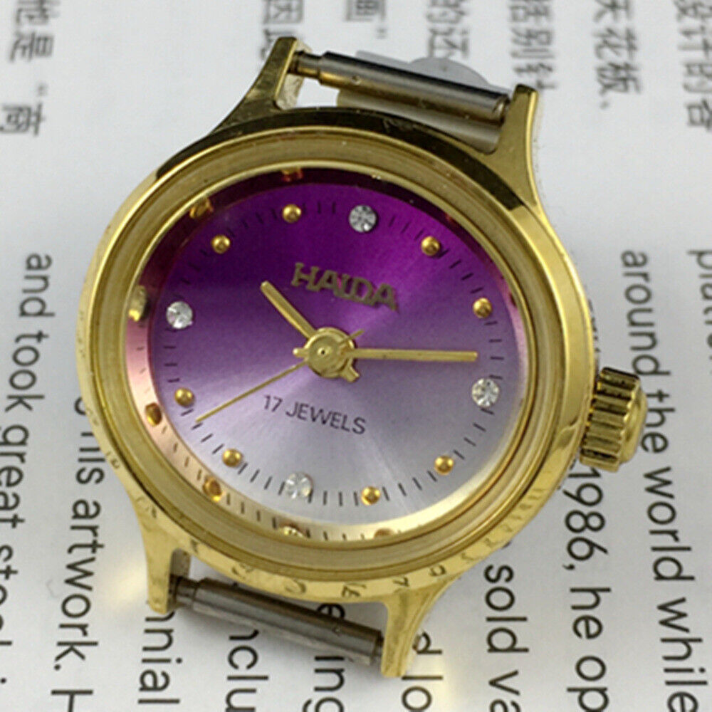 25mm HAIDA Manual Mechanical Lady Watch Golden Nail 17 Jews Gradient Purple Dial