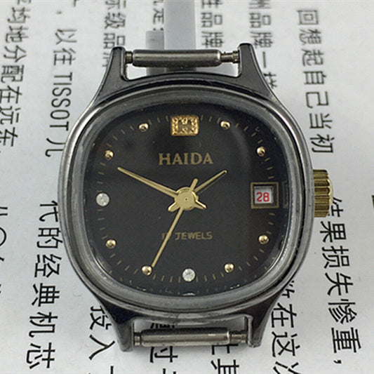 HAIDA manual mechanical lady watch with imitation diamond, 17 jewels, square case for elegant style