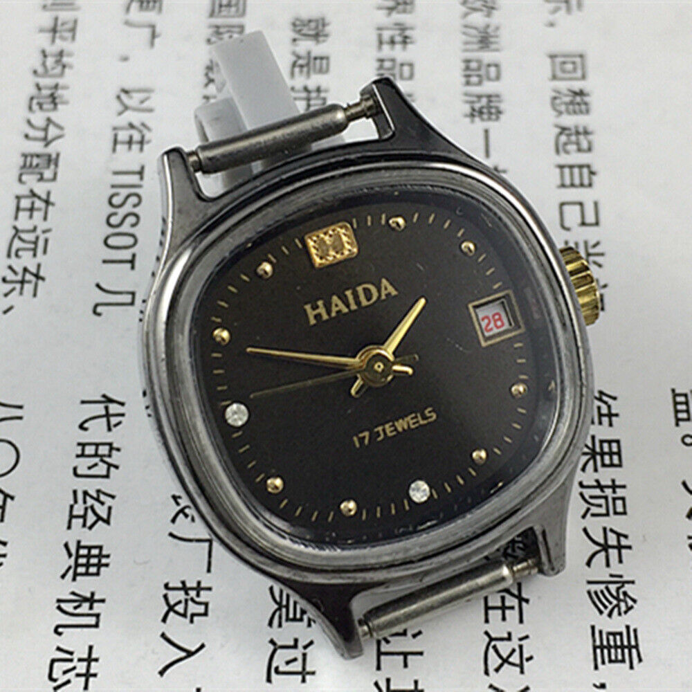 HAIDA manual mechanical lady watch with imitation diamond, 17 jewels, square case for elegant style