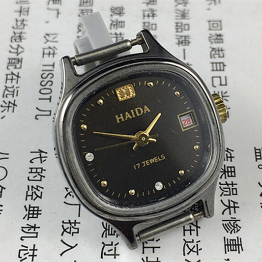 HAIDA manual mechanical lady watch with imitation diamond, 17 jewels, square case for elegant style