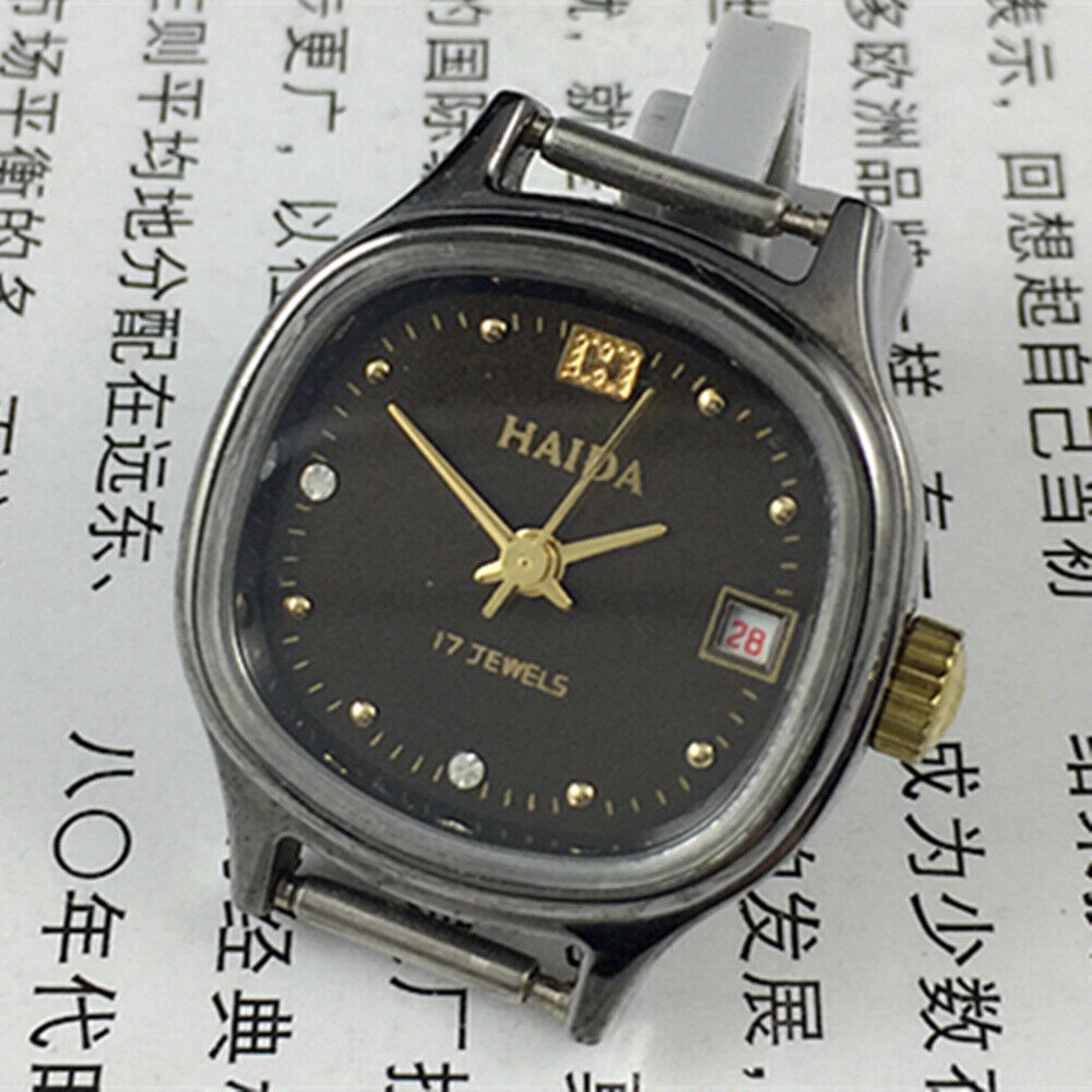 HAIDA manual mechanical lady watch with imitation diamond, 17 jewels, square case for elegant style and sophistication.