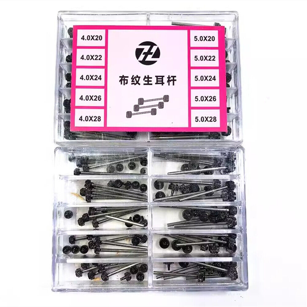 Black stainless steel watch spring bars with stud screws, linen finish for secure watch strap attachment.