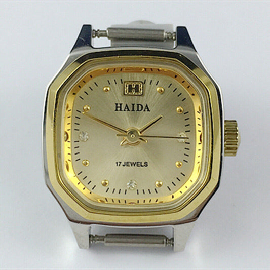HAIDA Manual Mechanical Lady Watch with golden nail accents, 17 jewels, and octagonal case design