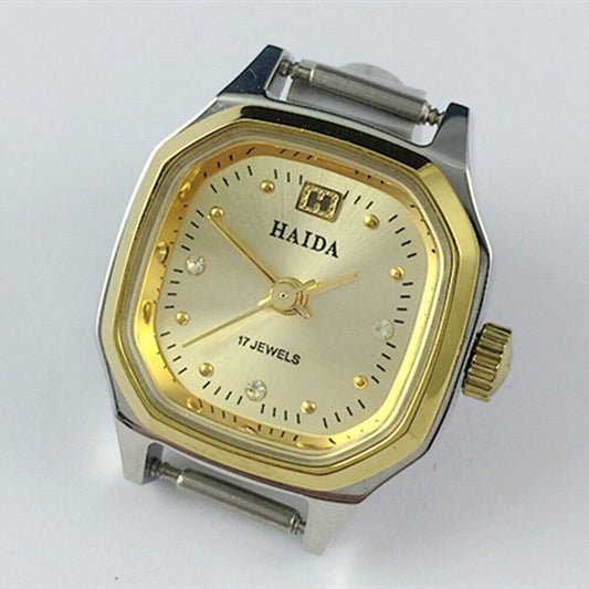 HAIDA Manual Mechanical Lady Watch with golden nail accents, 17 jewels, and octagonal case design