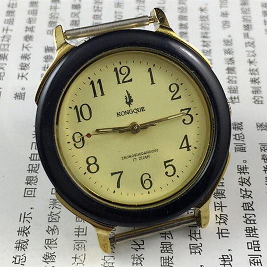 36mm China Kongque Peacock manual watch with 17 jewels and black leather band for elegant timekeeping.