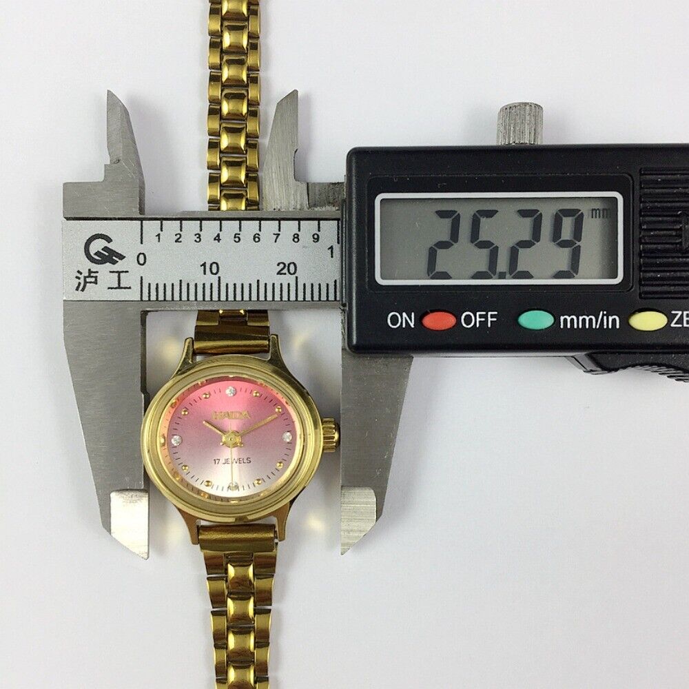 25mm HAIDA Manual Mechanical Lady Watch Golden Nail 17 Jews Gradient Pink Dial