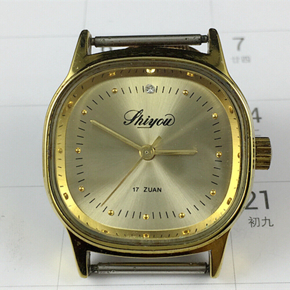 33mm China Made Manual Mechanical Watch 17 Jews Golden Dial Golden Square Case