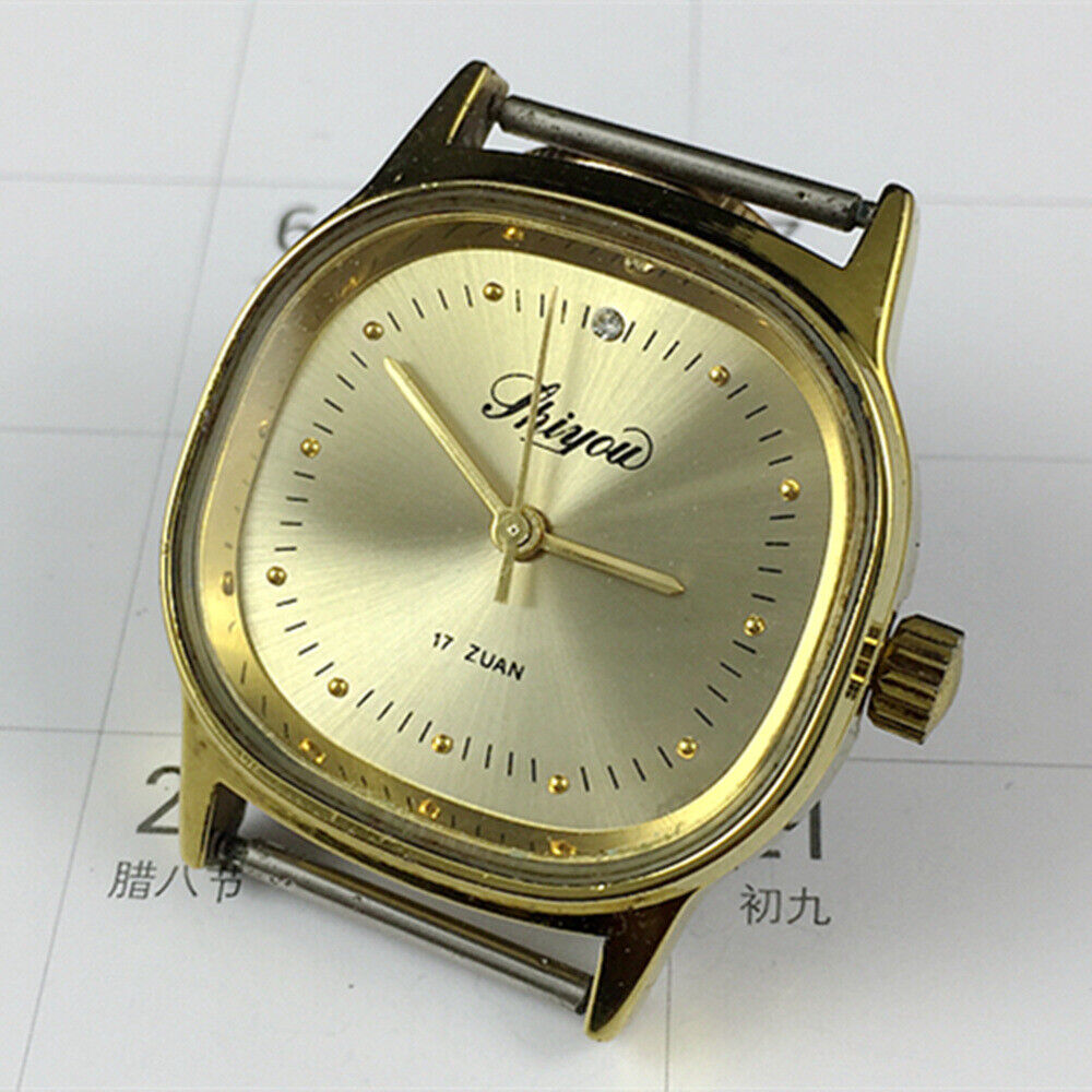 33mm China Made Manual Mechanical Watch 17 Jews Golden Dial Golden Square Case