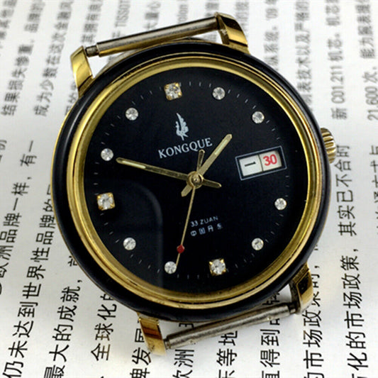 Kongque 37mm automatic watch with black dial, double calendar, and 33 jewels for precision timekeeping