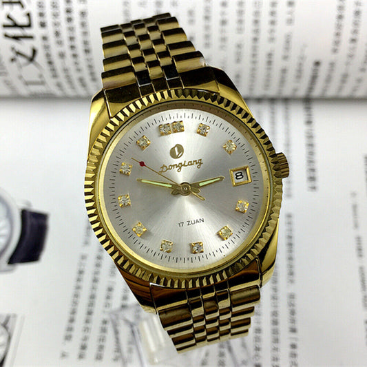 Donglang 36mm manual watch with silver dial, 17 jewels, single calendar, classic mechanical design