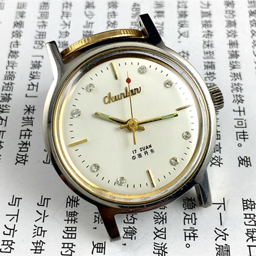 33mm China Chunlan Steel Manual Mechanical Watch 17 Jews White Dial+Watch Band