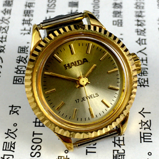 24mm SHANGHAI HAIDA gold manual mechanical lady watch with 17 jewels and three hands for elegant style