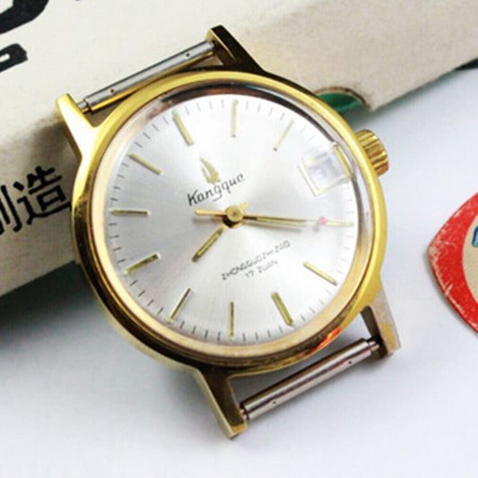 33mm Kongque steel manual watch with silver dial, 17 jewels, single calendar function, elegant design.