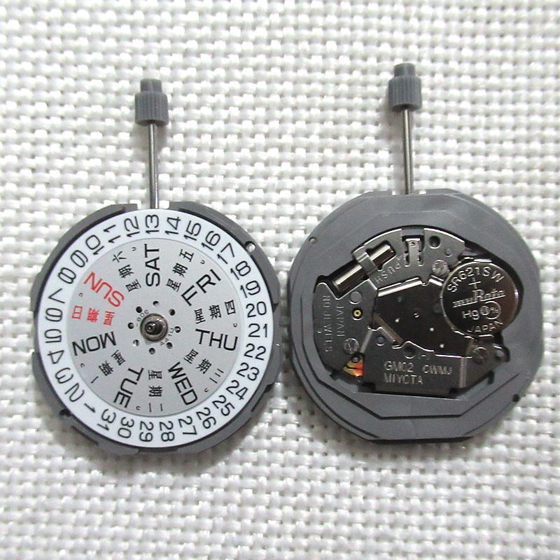 Miyota GM02 Japan quartz watch movement with date and day, high-precision replacement by Miyota.