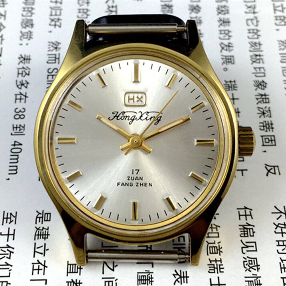 33mm China Made Manual Mechanical Watch Golden Nail Silver Dial Shock-Resistant