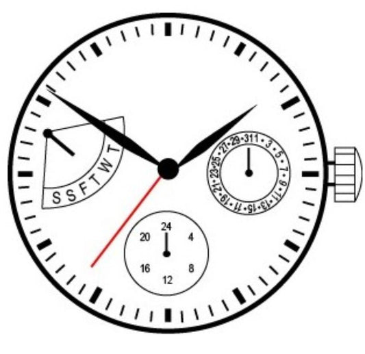 Japan-made Hattori Epson TMI VX3S quartz watch movement with stem, precise timekeeping by TMI.