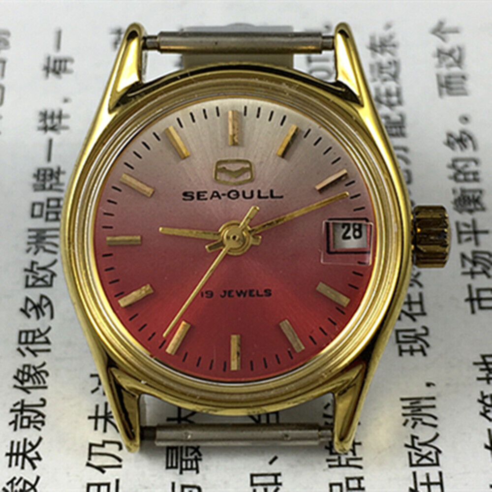 Seagull Manuelle Mechanische Dame Uhr Farbverlauf Rot Goldene Nagel Einzelnen Kalender