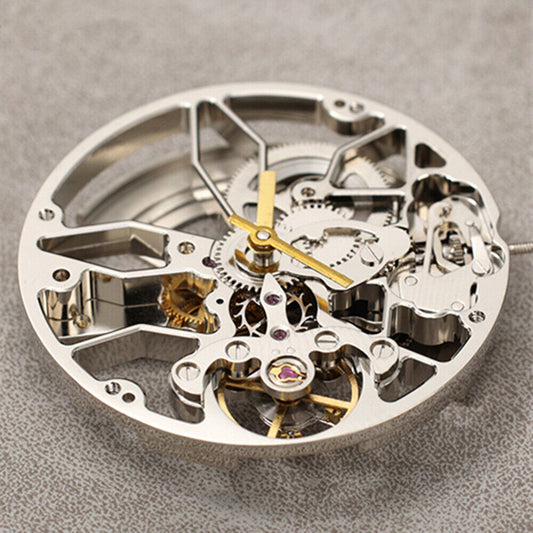 Dandong 8306 Hollow silver watch with two hands, automatic mechanical movement by China Made.