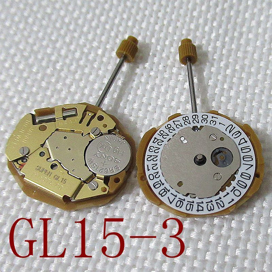 Miyota GL15 Japan quartz watch movement with 2 hands and date display at 3 o?clock, Japan made.