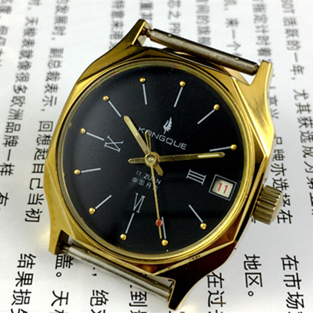 Dandong Liaoning Factory Made Kongque Manual Mechanical Watch 17 Jews Black Dial