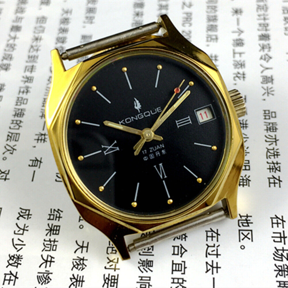 Dandong Liaoning Factory Made Kongque Manual Mechanical Watch 17 Jews Black Dial