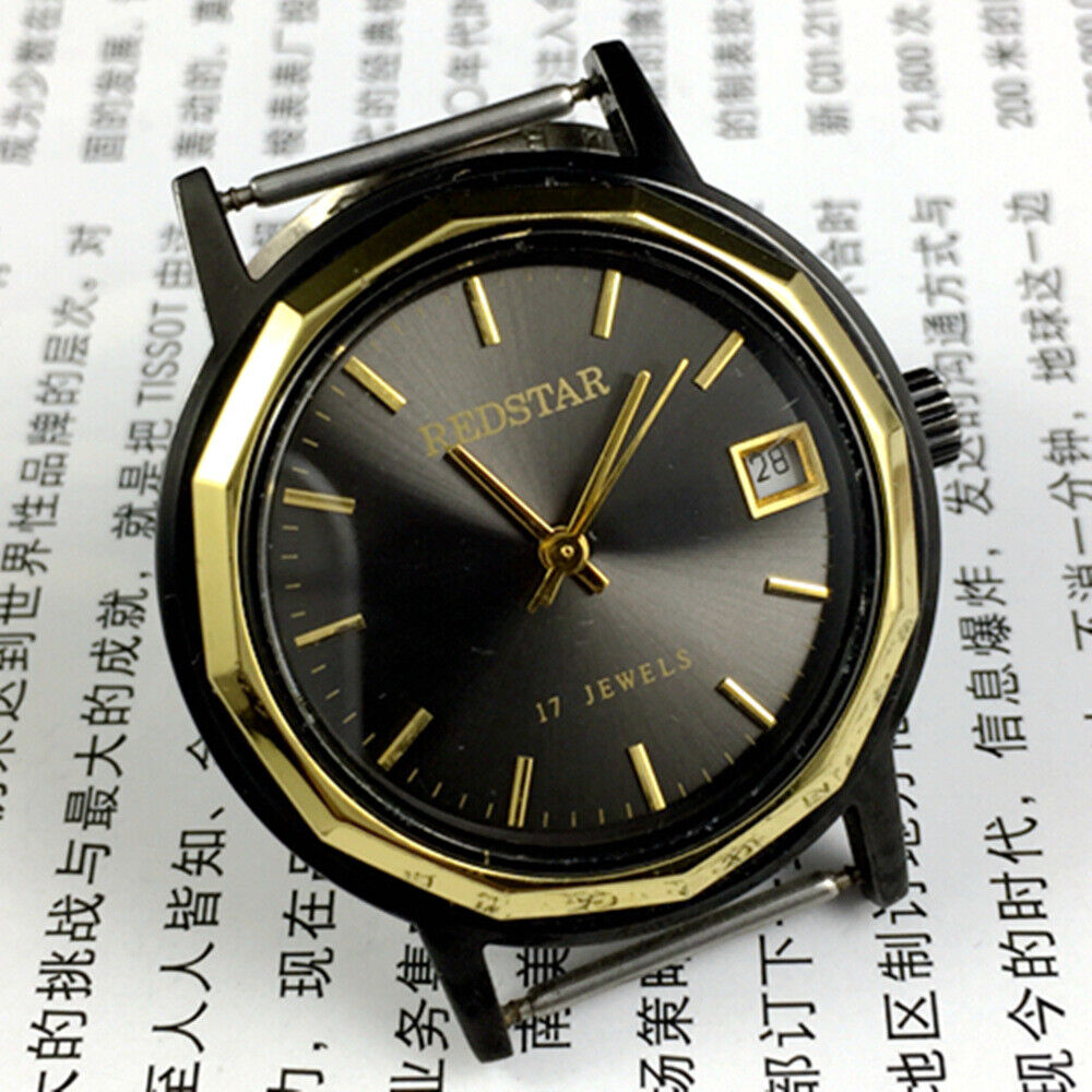 China Made Manual Mechanical Watch 17 Jews Single Calendar Black Dial Black Case