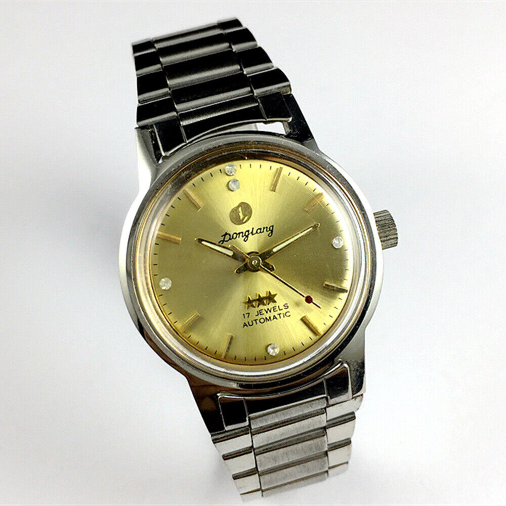 China Donglang Steel Automatische mechanische Uhr 17 Juden Goldenes Zifferblatt+Uhrenband