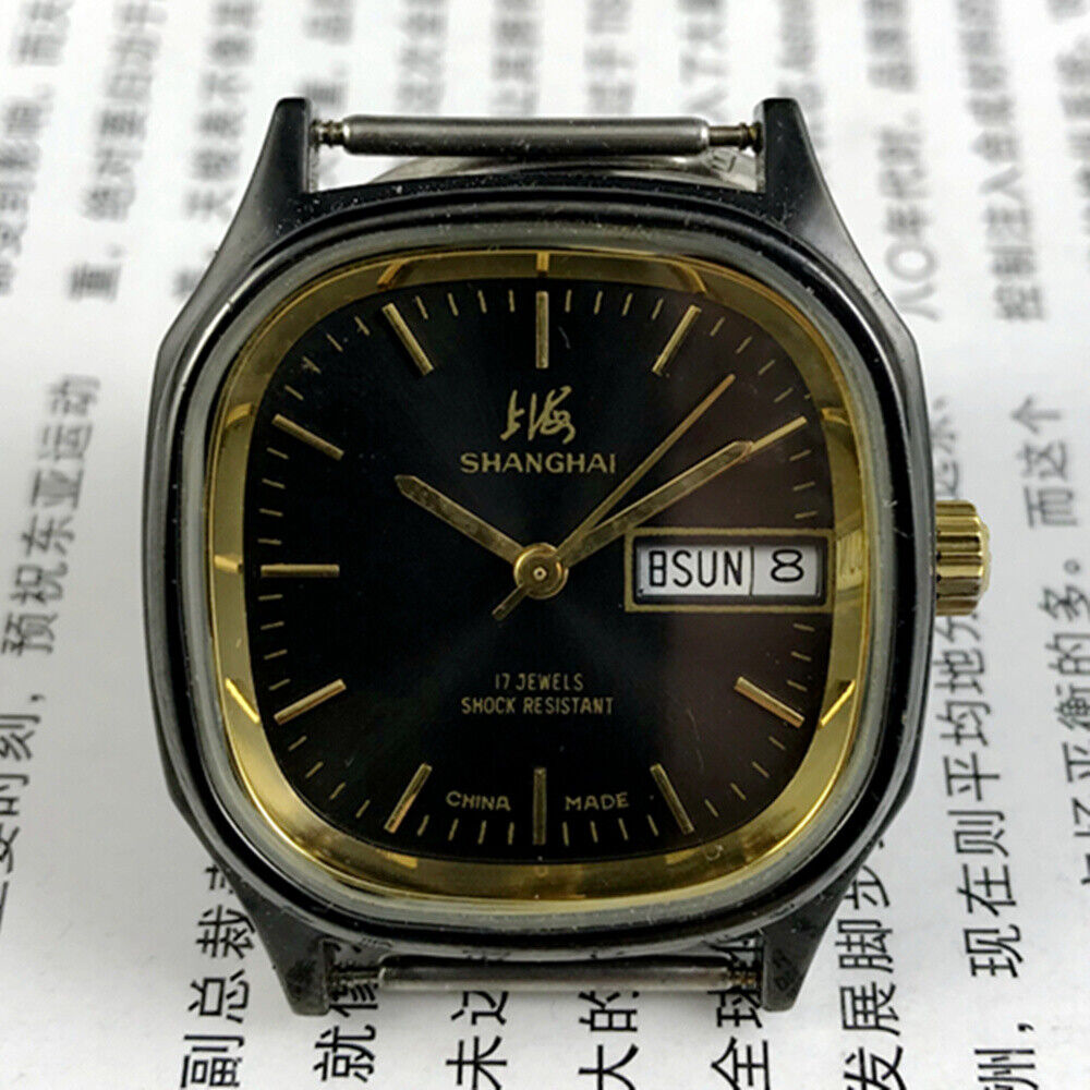 33mm Shanghai Factory Made Manual Mechanical Watch Double Calendar Black Dial