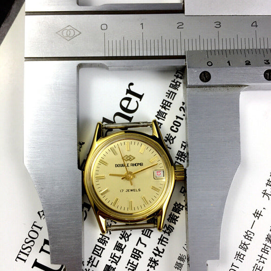 Beijing Double Rhomb Lady Watch with red date font, manual mechanical movement, elegant single calendar design