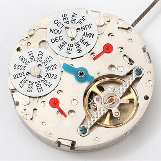 Asian Dandong Silver hollow balance wheel automatic watch movement, precise mechanical gear mechanism.