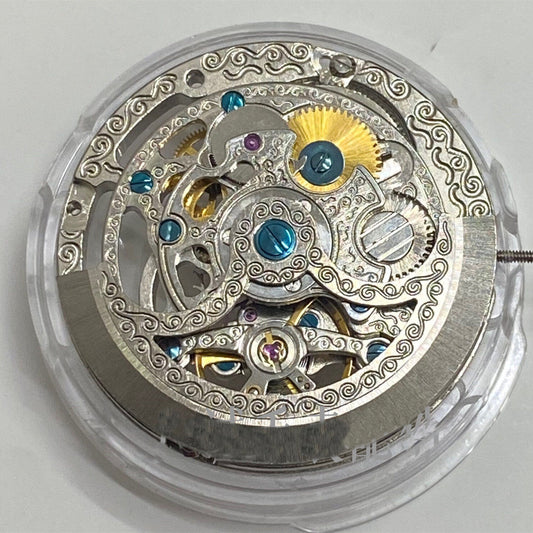 Shanghai Silver hollow carved watch with 3 hands, automatic mechanical movement, premium China craftsmanship.